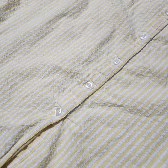 Woman Within Seersucker Shirt Plus Size 22 24 1X Yellow White Stripe Short Sleev - Picture 10 of 10